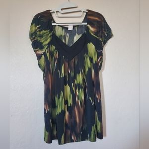 Perseption Multi-color Sweetheart Front Short Sleeve Blouse Women's Size 2X